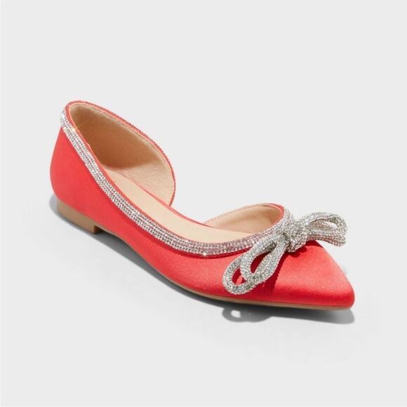 Women's Juliette Bow Ballet Flats - A New Day Red 6 NEW - Picture 9 of 11